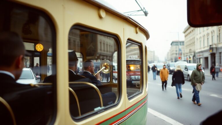 Концертный трамвай с военным ансамблем проехал по Петербургу