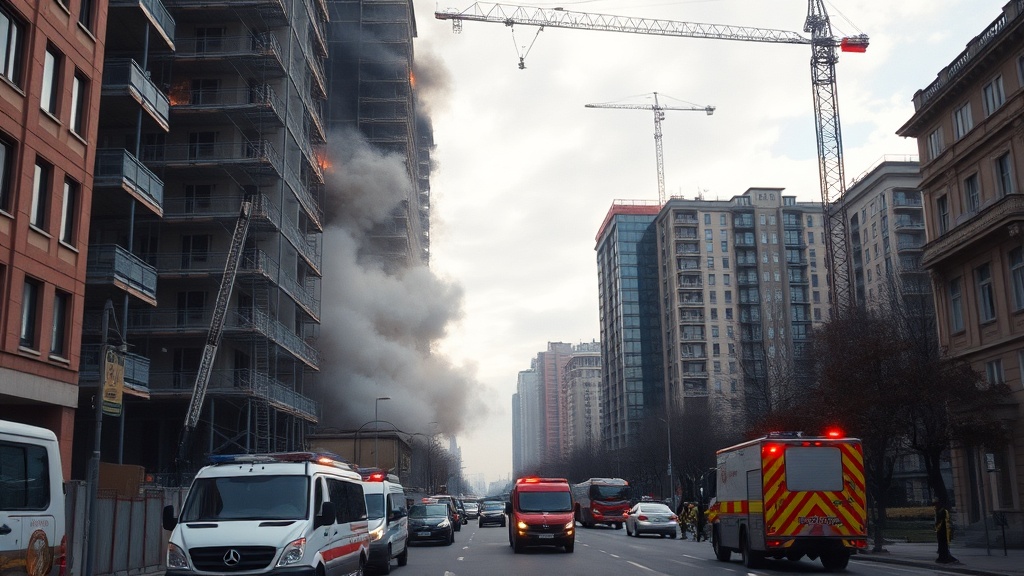 Пожар на верхних этажах возводимого корпуса ЖК «Шагал» на юге столицы